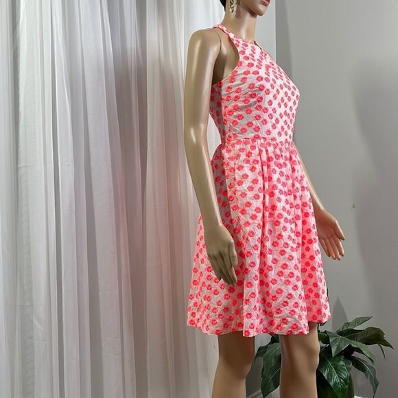 J Crew Embroidered Dress Neon Coral /White 00 - Picture 3 of 13